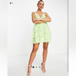 ASOS EDITION textured mesh cami mini dress with tull skirt in apple green